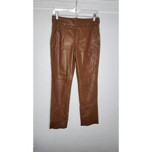 Zara Pants Womens 2 Brown Faux Leather Straight Leg Trousers Zip Fly Pockets